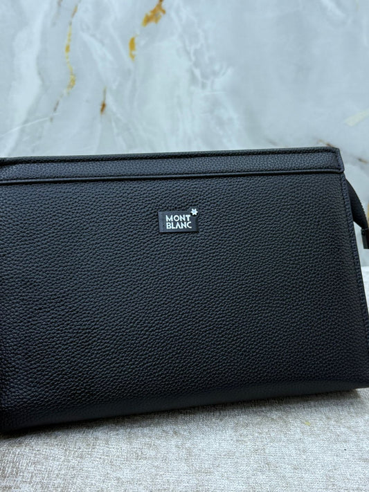 Black Pebbled Leather Wristlet Clutch Bag