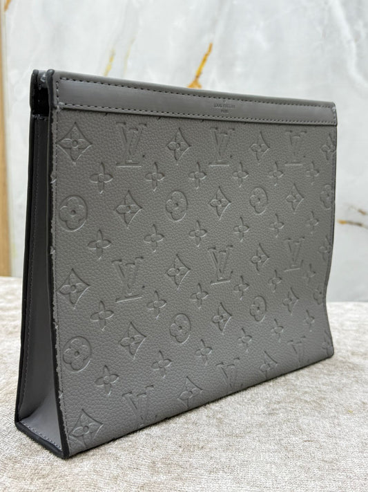 Grey Louis Vuitton Monogram Leather Clutch Bag