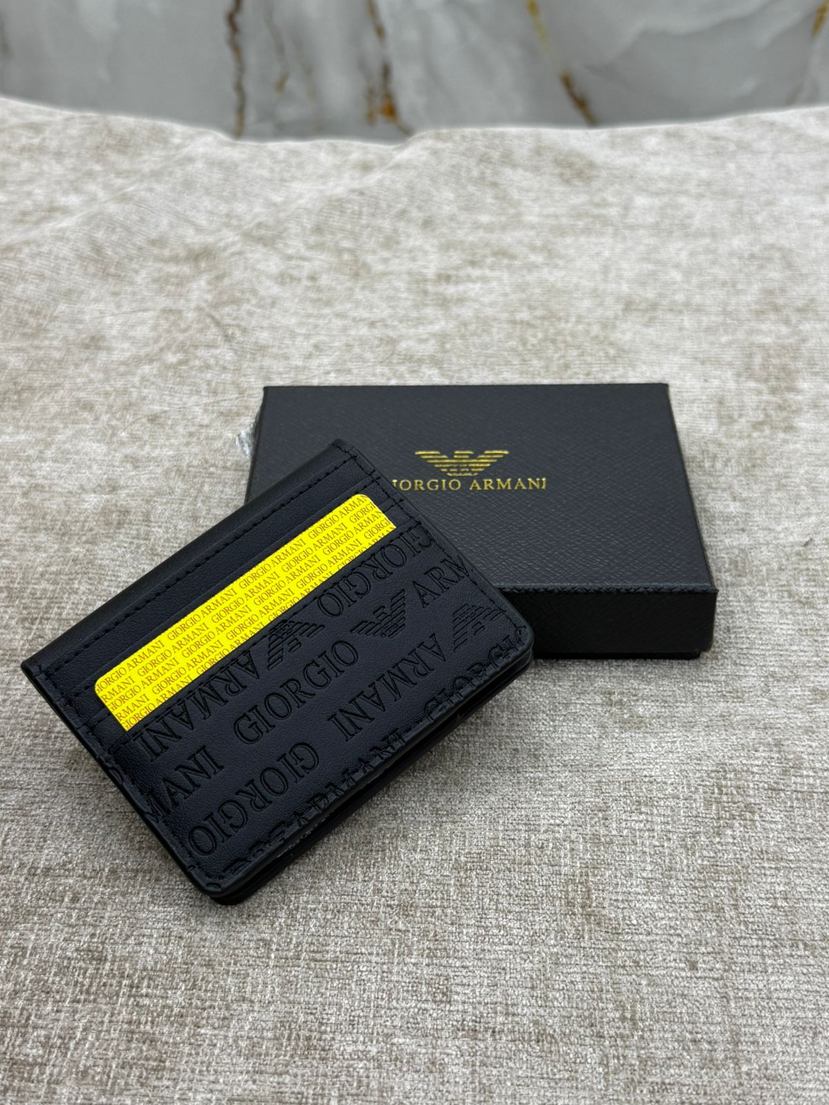 Black Giorgio Armani Snap Card Holder Wallet with Gift Box