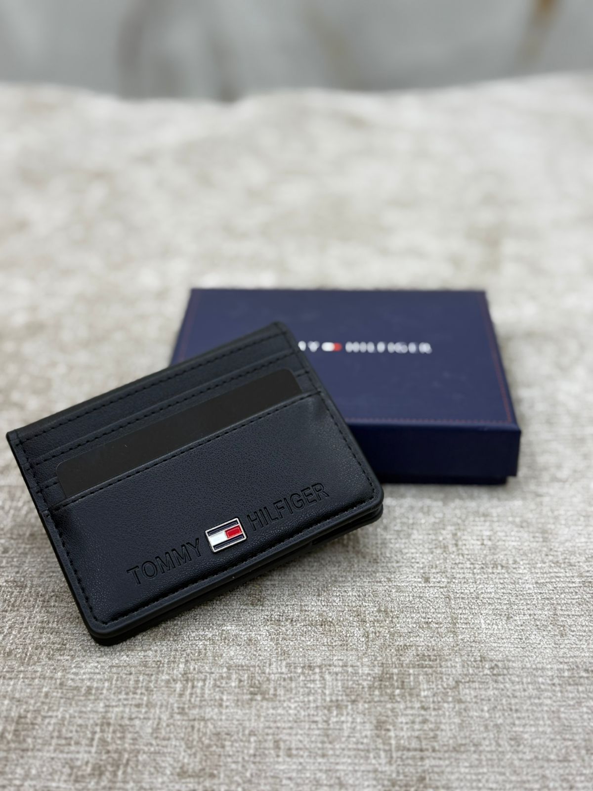 Black Tommy Hilfiger Snap Card Holder Wallet with Gift Box