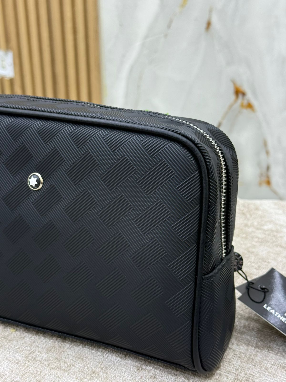 Black Montblanc Woven Pattern Leather Clutch Bag