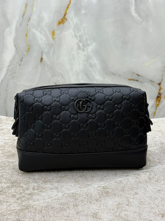 Black Gucci Monogram Leather Crossbody Clutch Bag
