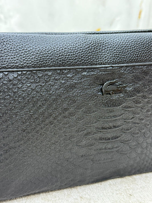 Black Lacoste Crocodile-Texture Leather Clutch Bag