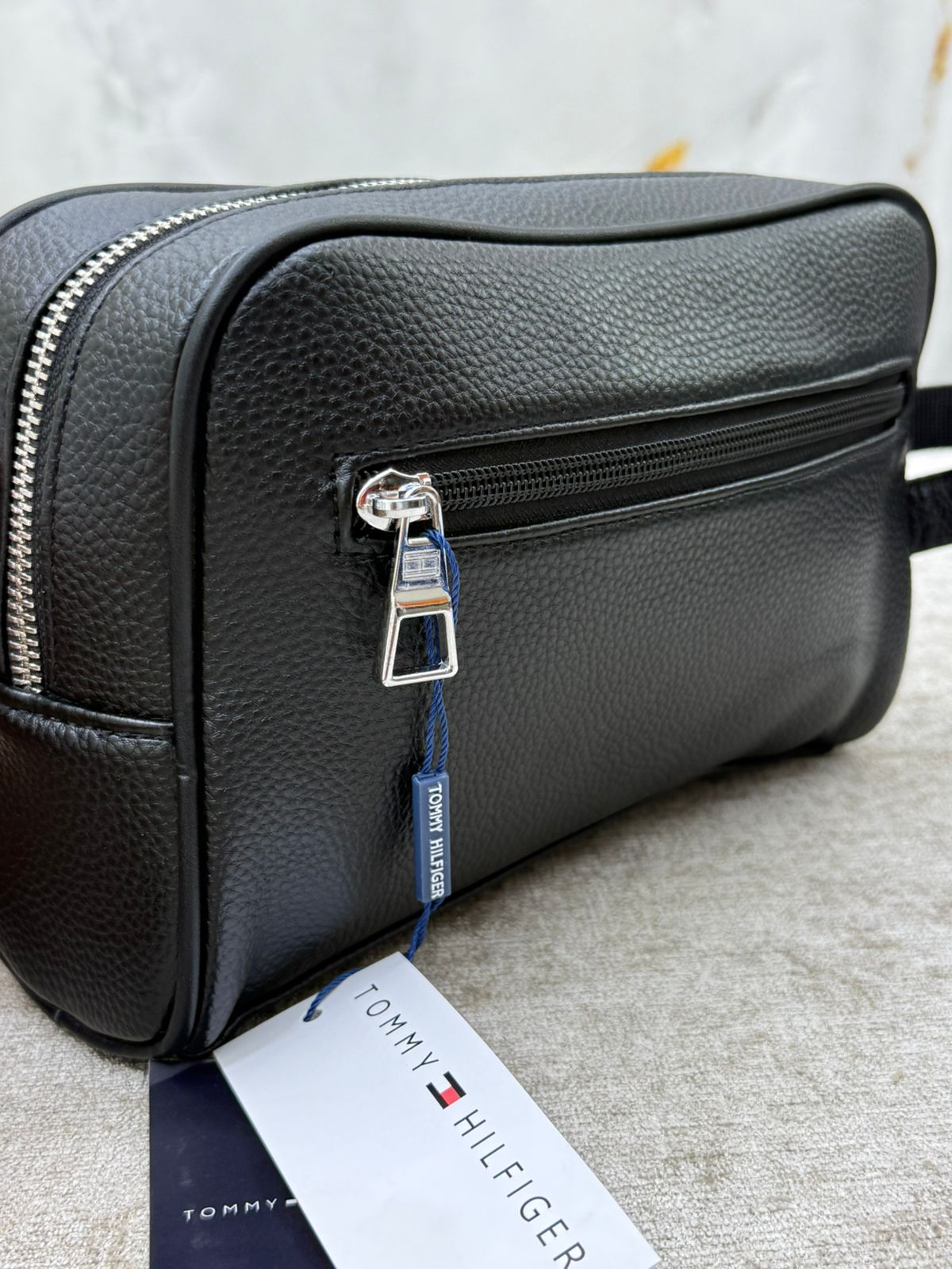 Black Tommy Hilfiger Pebbled Leather Clutch Bag