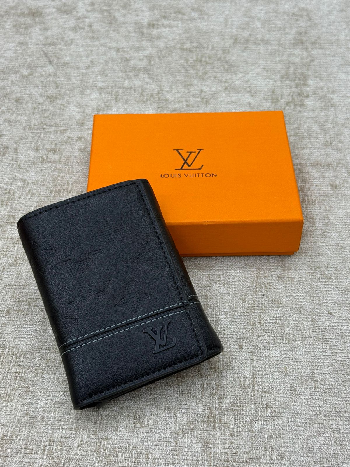 black Louis Vuitton Compact Men’s Wallet with Orange Gift Box