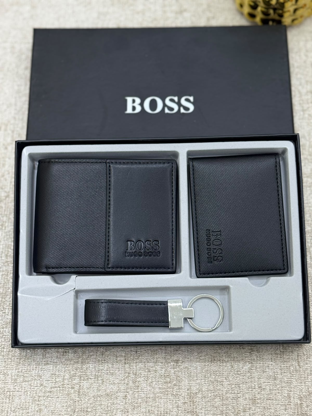 Men’s Wallet, Card Holder & Keyring Gift Set – Black - MA STORE