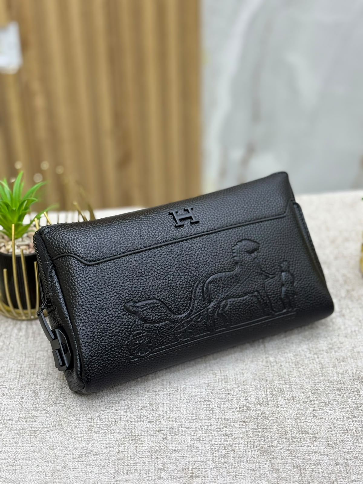 Black Leather Clutch / Long Wallet – Horse & Carriage Embossed Design. - MA STORE