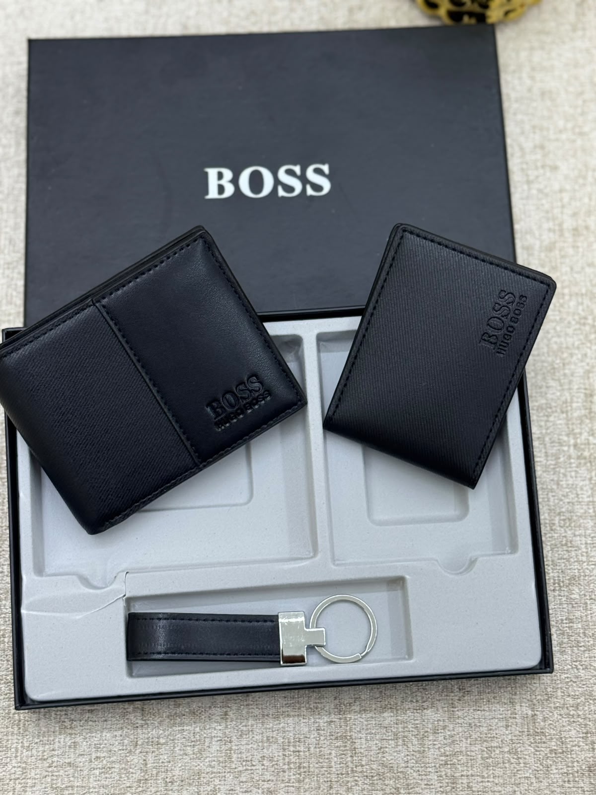 Men’s Wallet, Card Holder & Keyring Gift Set – Black - MA STORE