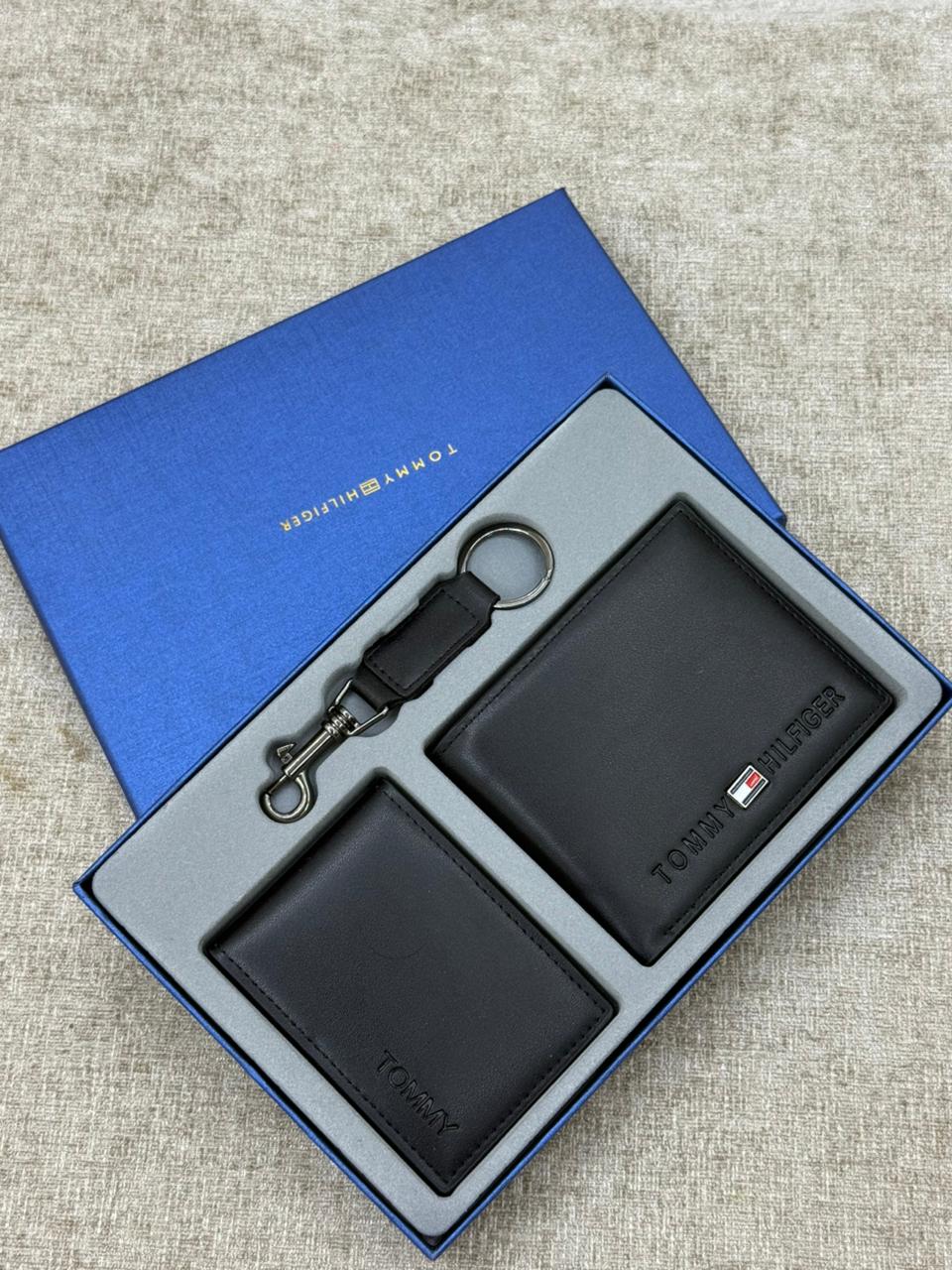 Black Wallet, Card Holder & Keychain Blue Gift Set
