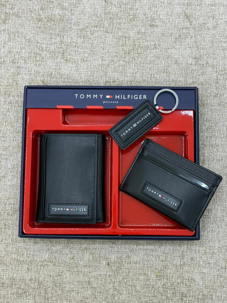 Tommy Hilfiger Black Wallet, Card Holder & Keychain Gift Set