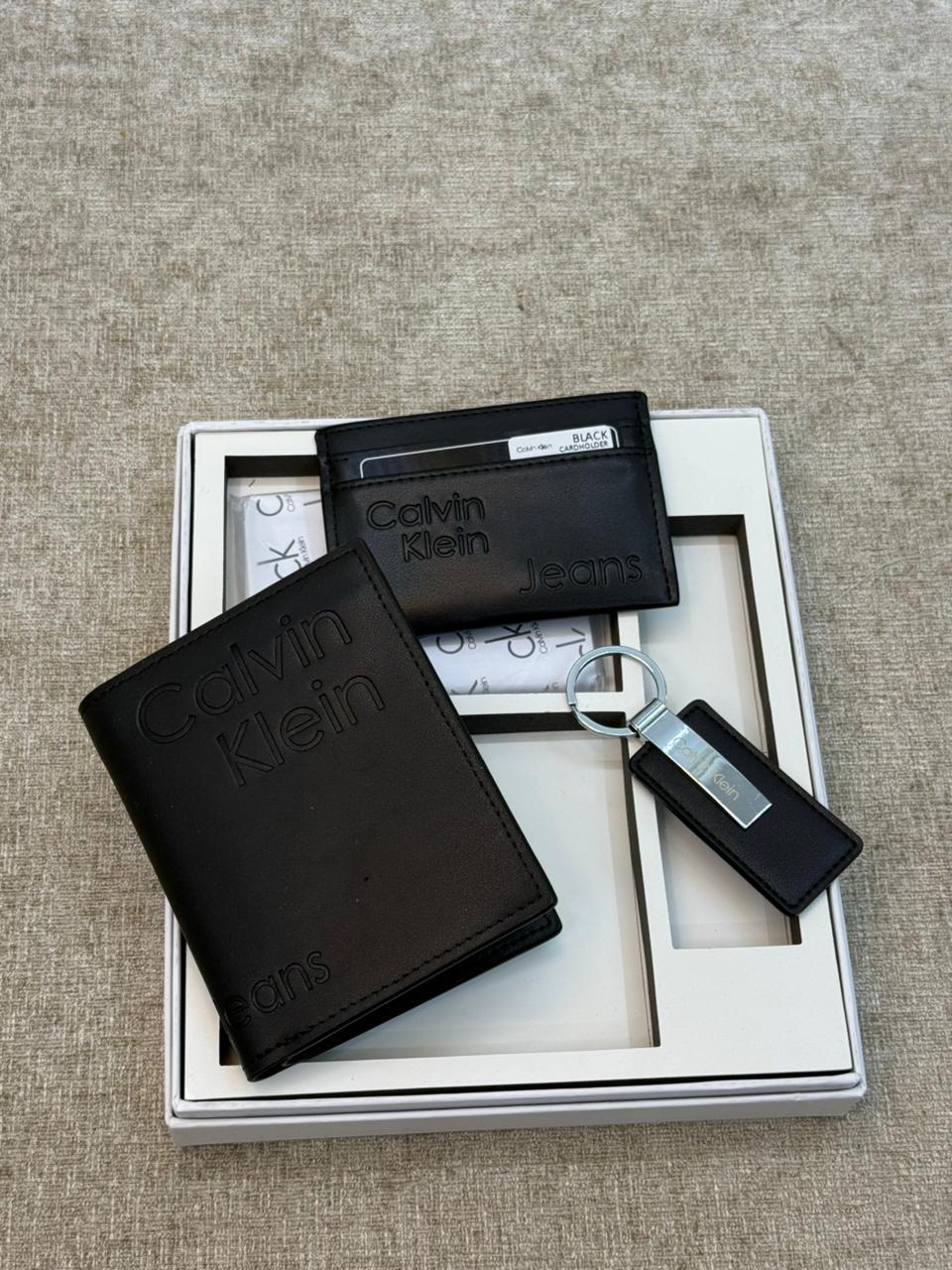 Black Wallet, Card Holder & Keychain Gift Set