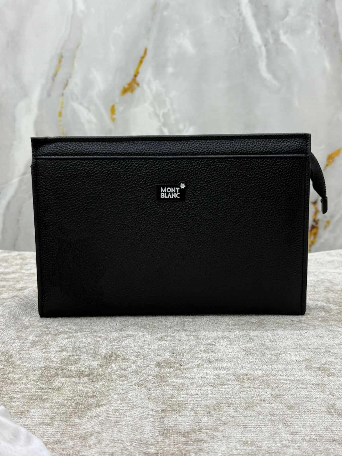 Black Pebbled Leather Wristlet Clutch Bag