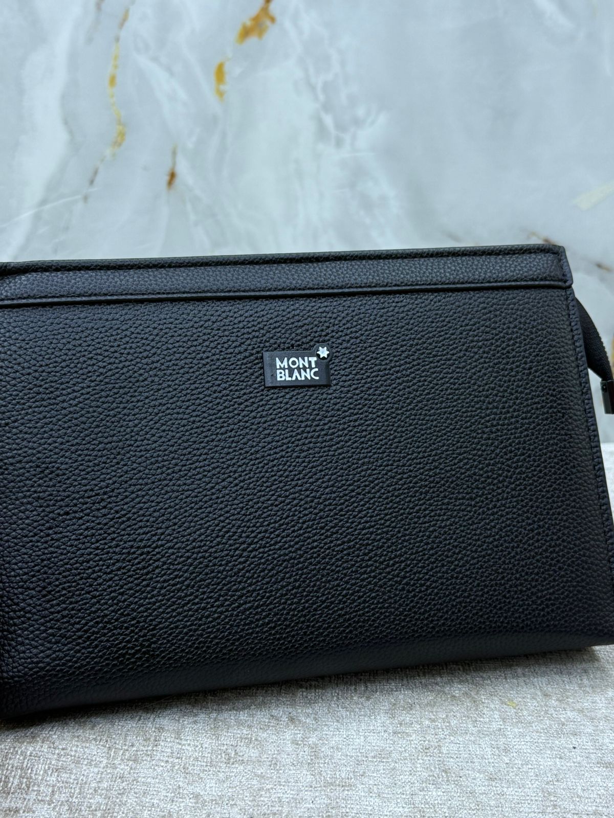 Black Pebbled Leather Wristlet Clutch Bag