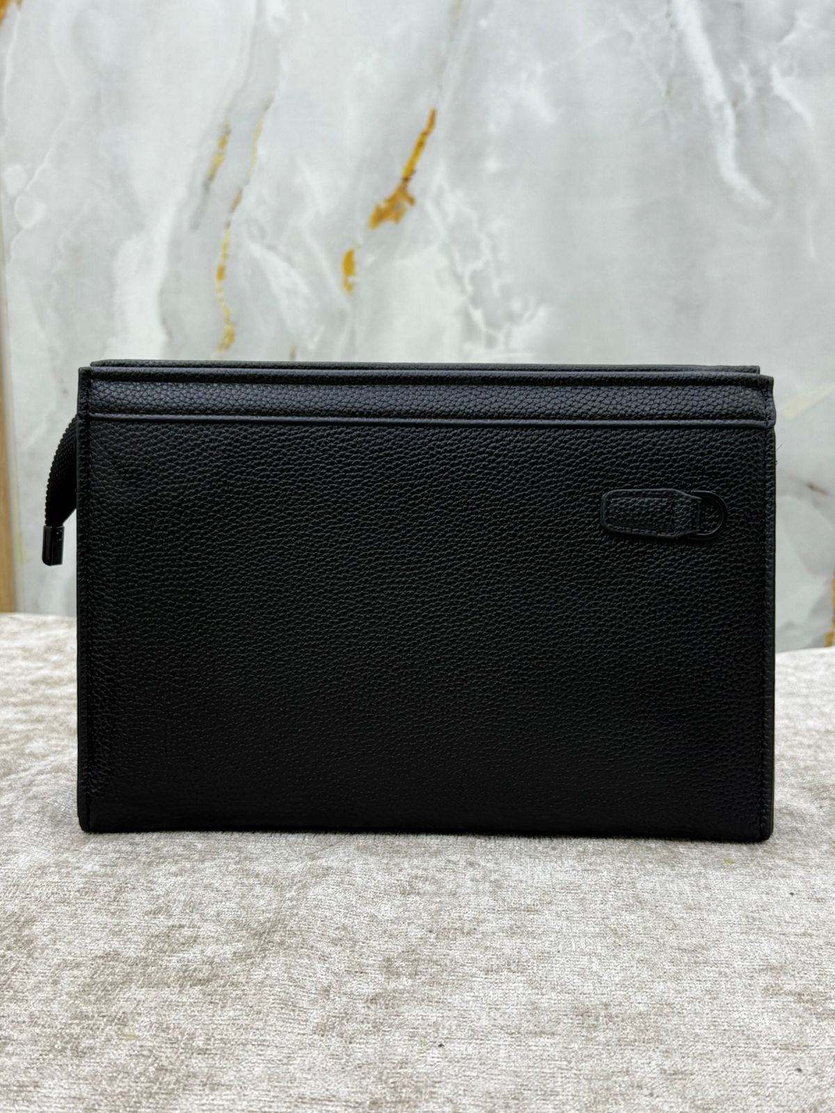 Black Pebbled Leather Wristlet Clutch Bag