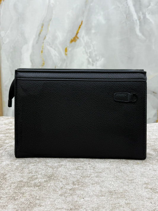 Black Pebbled Leather Wristlet Clutch Bag