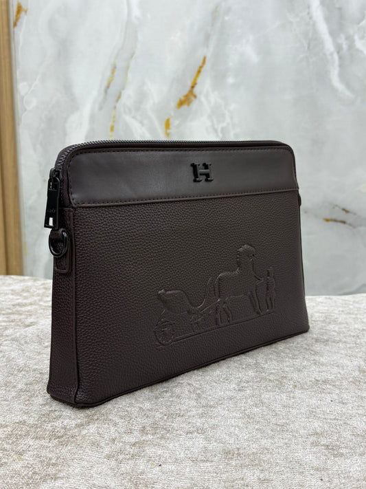 Hermès Leather Clutch Bag with Embossed Horse Carriage Logo