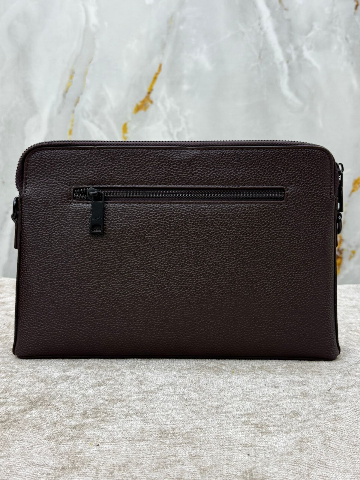 Leather Clutch Bag with Embossed Horse Carriage Detail