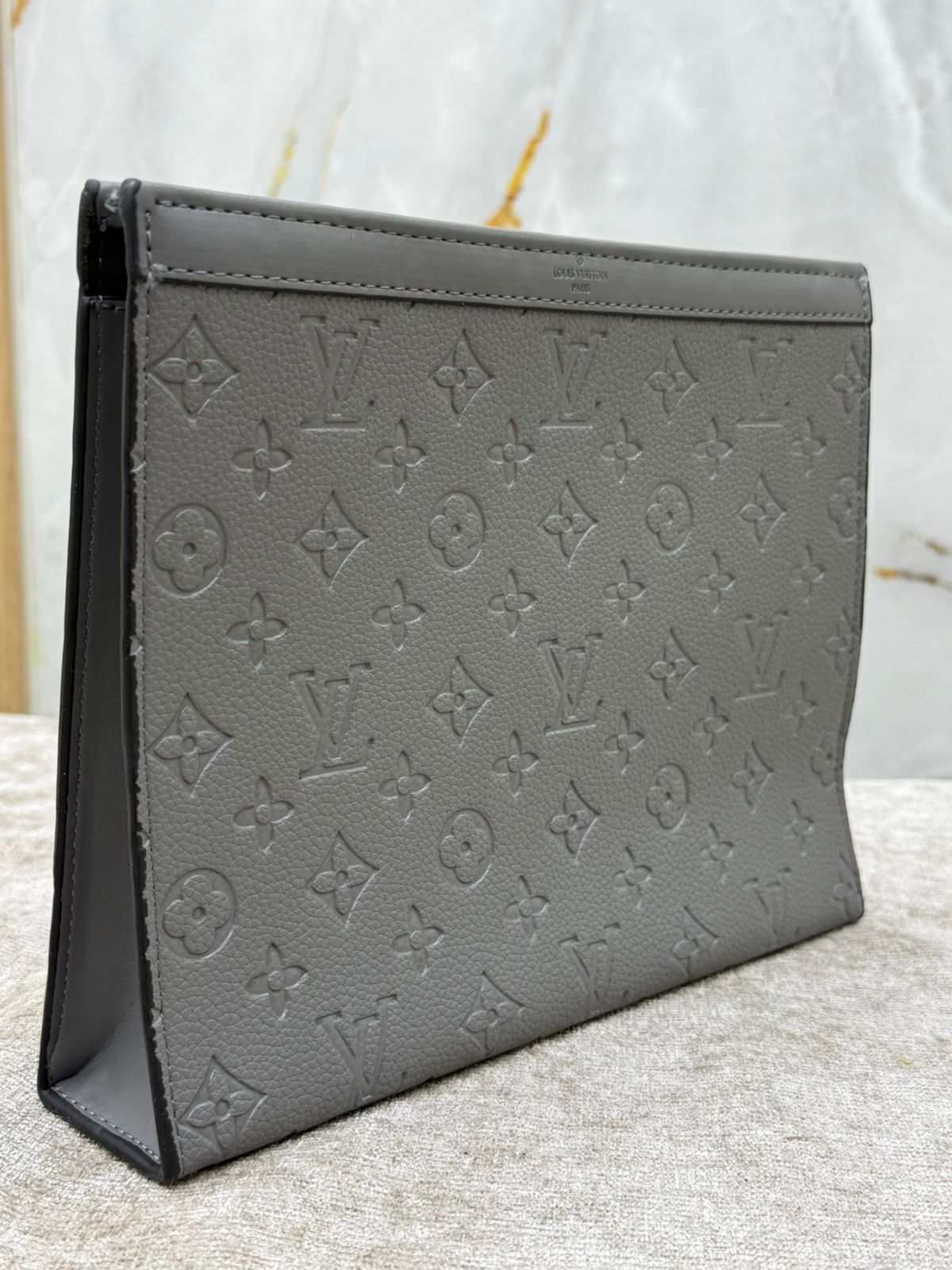 Grey Louis Vuitton Monogram Leather Clutch Bag