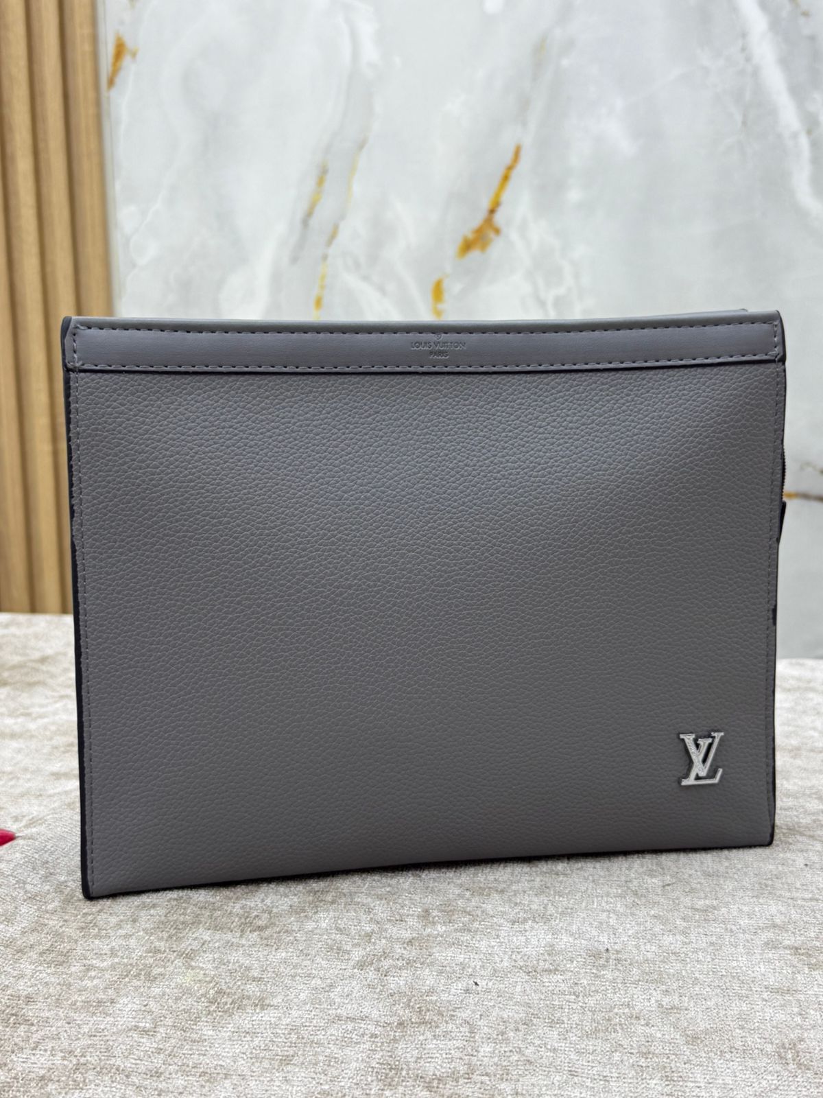 Grey Louis Vuitton Pebbled Leather Clutch Bag