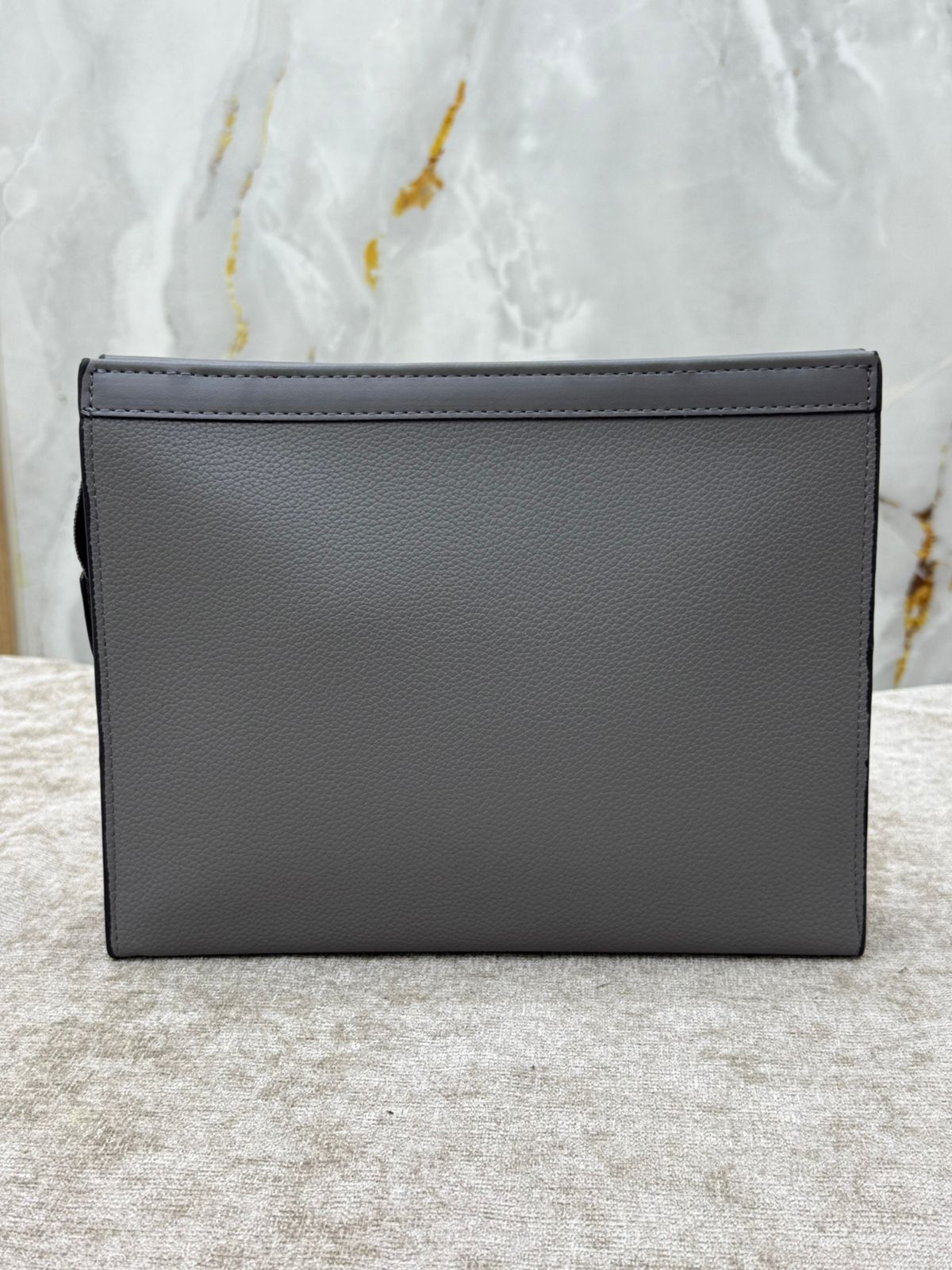 Grey Pebbled Leather Clutch Bag