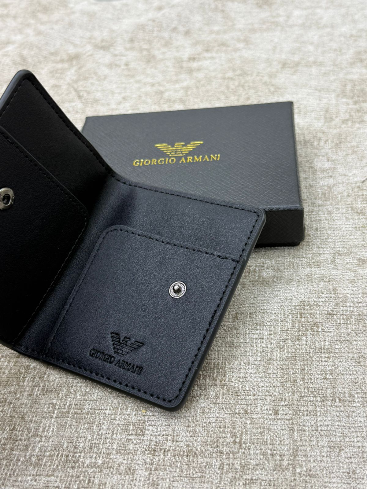 Black Giorgio Armani Snap Card Holder Wallet with Gift Box
