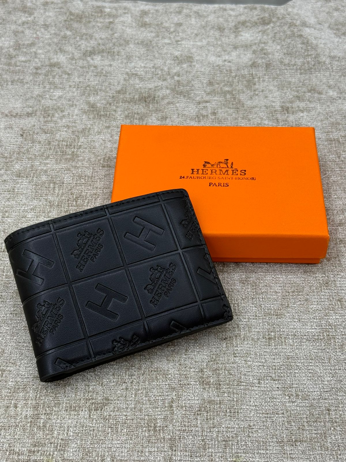 Black Pattern Men’s Wallet with Orange Gift Box