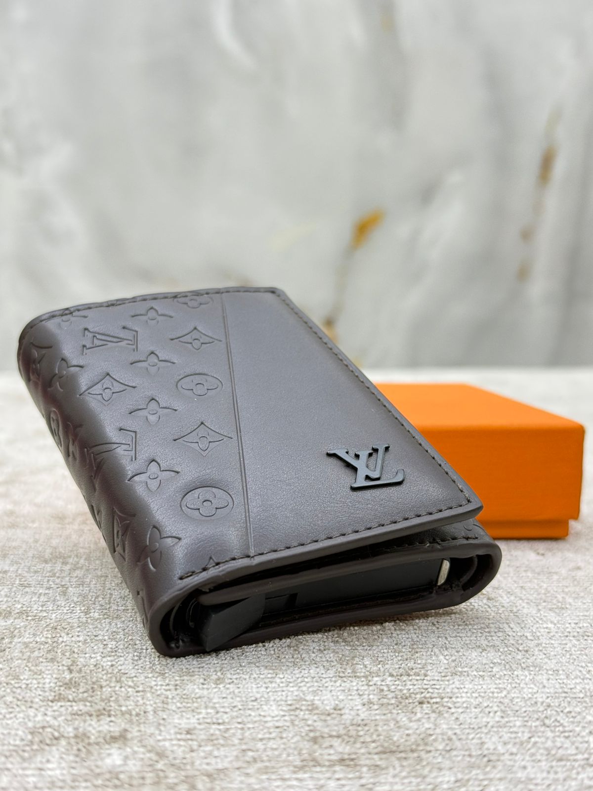 Brown Half-Monogram Compact Men’s Wallet with Orange Gift Box