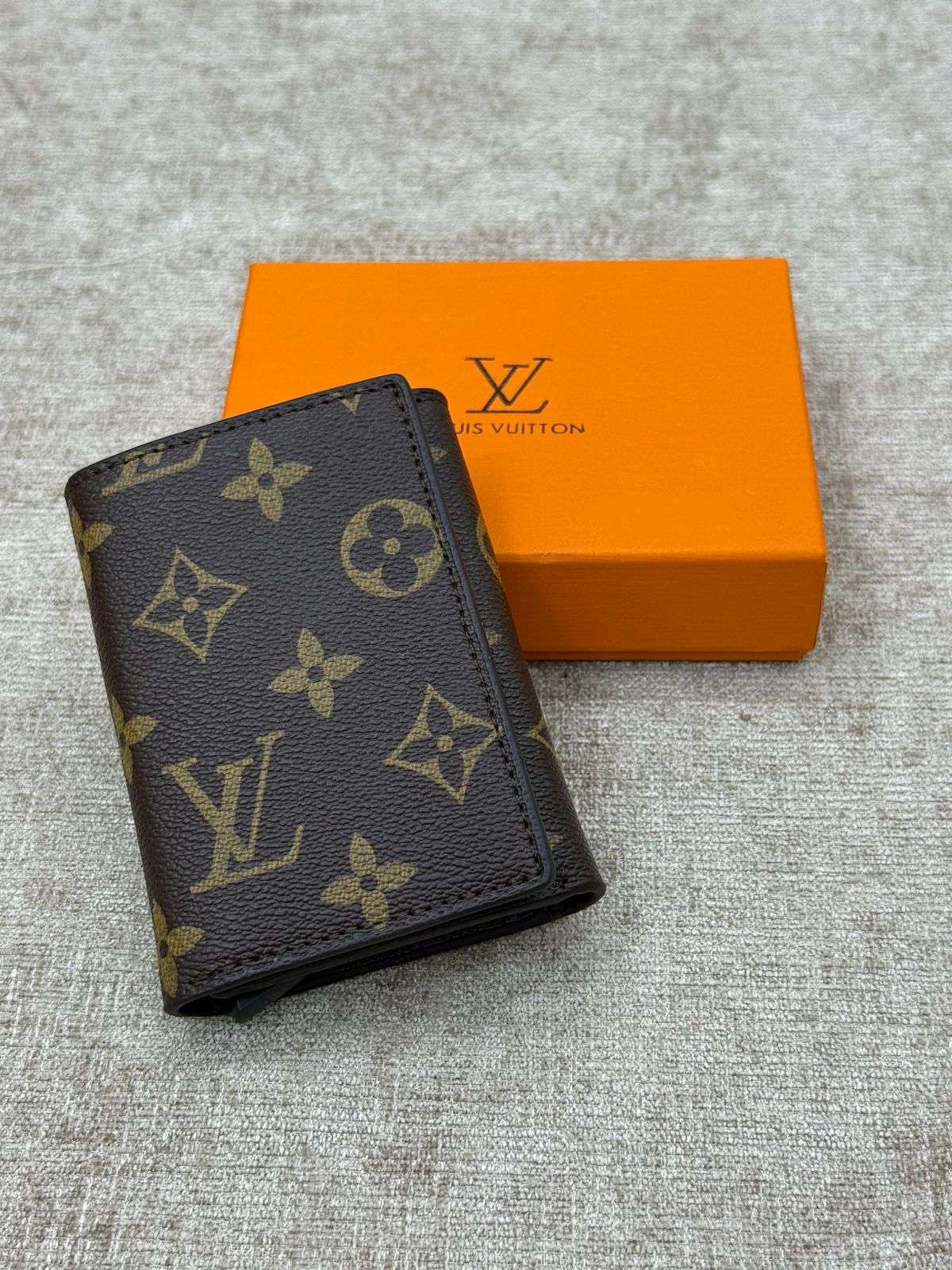 Brown Monogram Vertical Men’s Wallet with Orange Gift Box