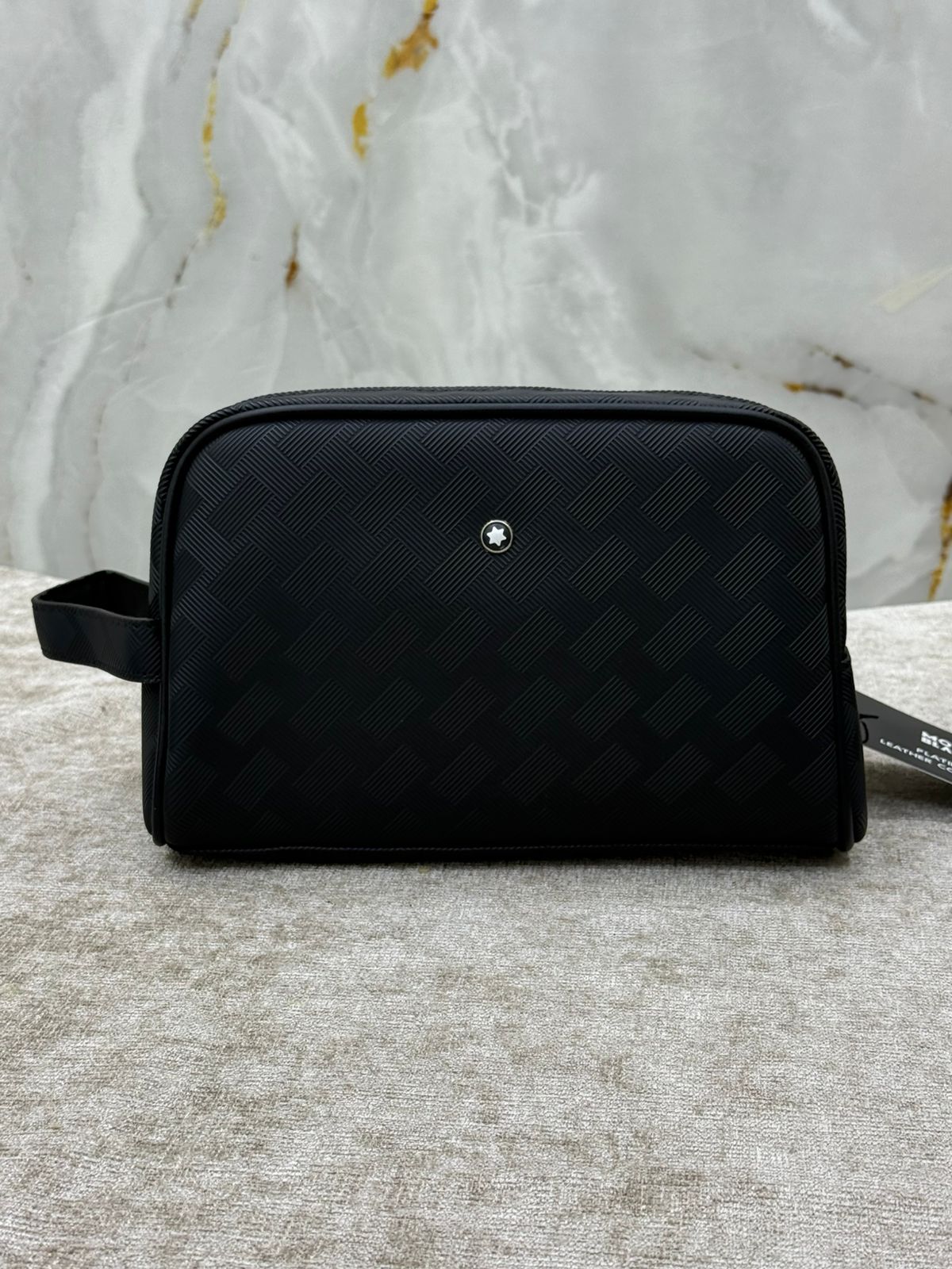 Black Montblanc Woven Pattern Leather Clutch Bag