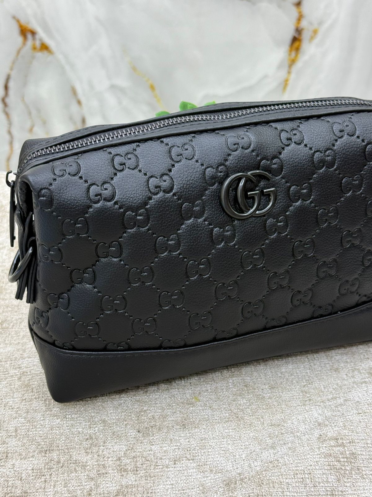 Black Gucci Monogram Leather Crossbody Clutch Bag