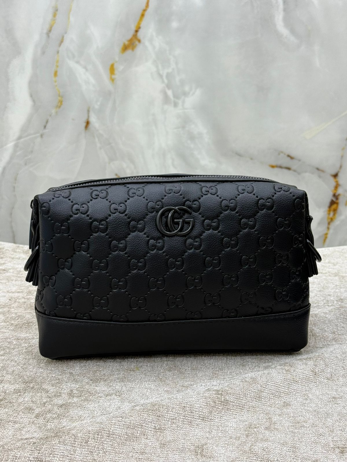 Black Gucci Monogram Leather Crossbody Clutch Bag
