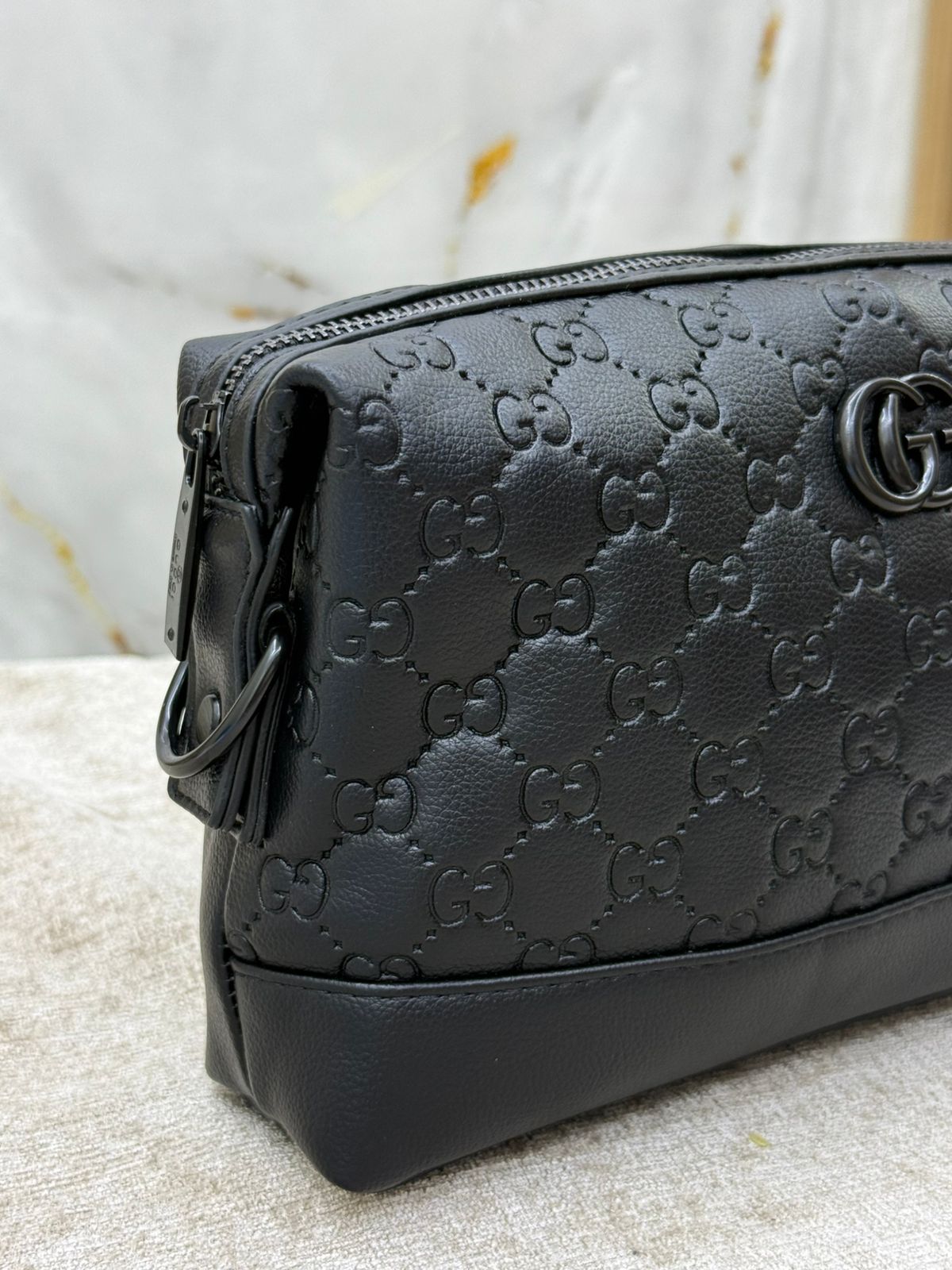 Black Gucci Monogram Leather Crossbody Clutch Bag