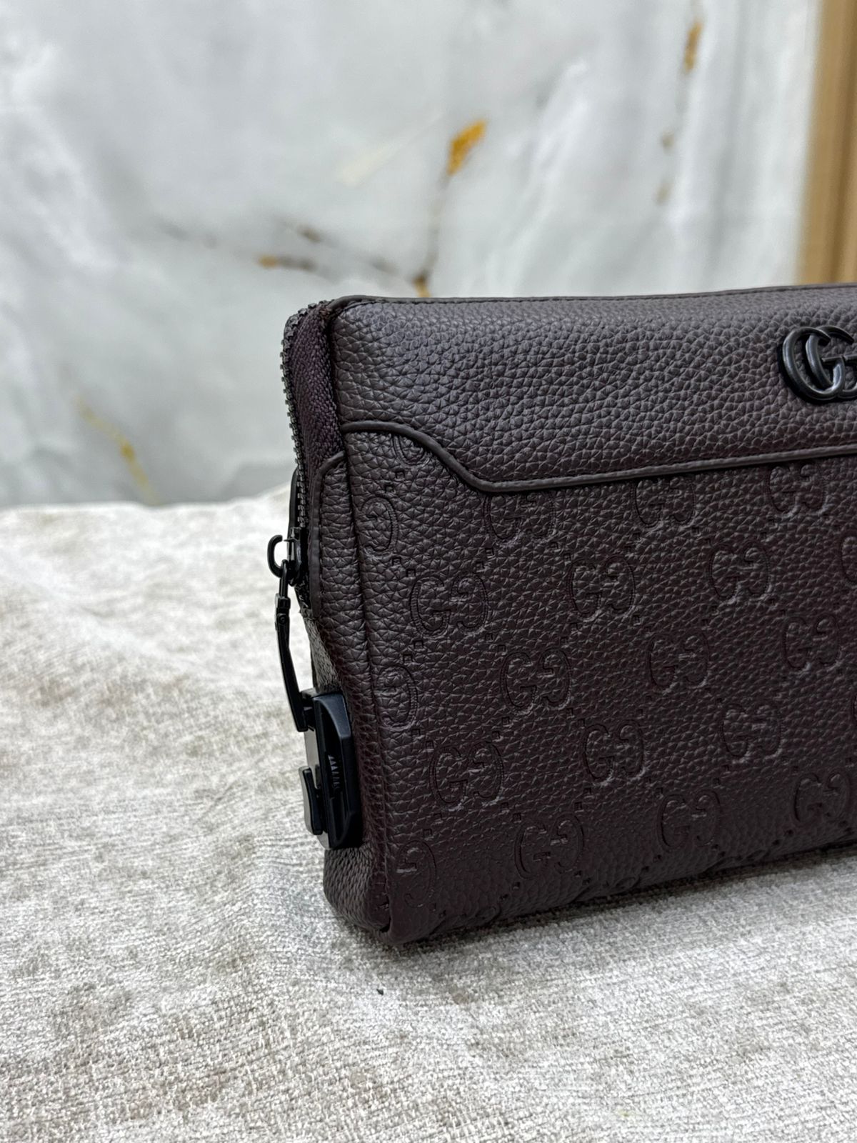 Gucci Monogram Leather Clutch Bag