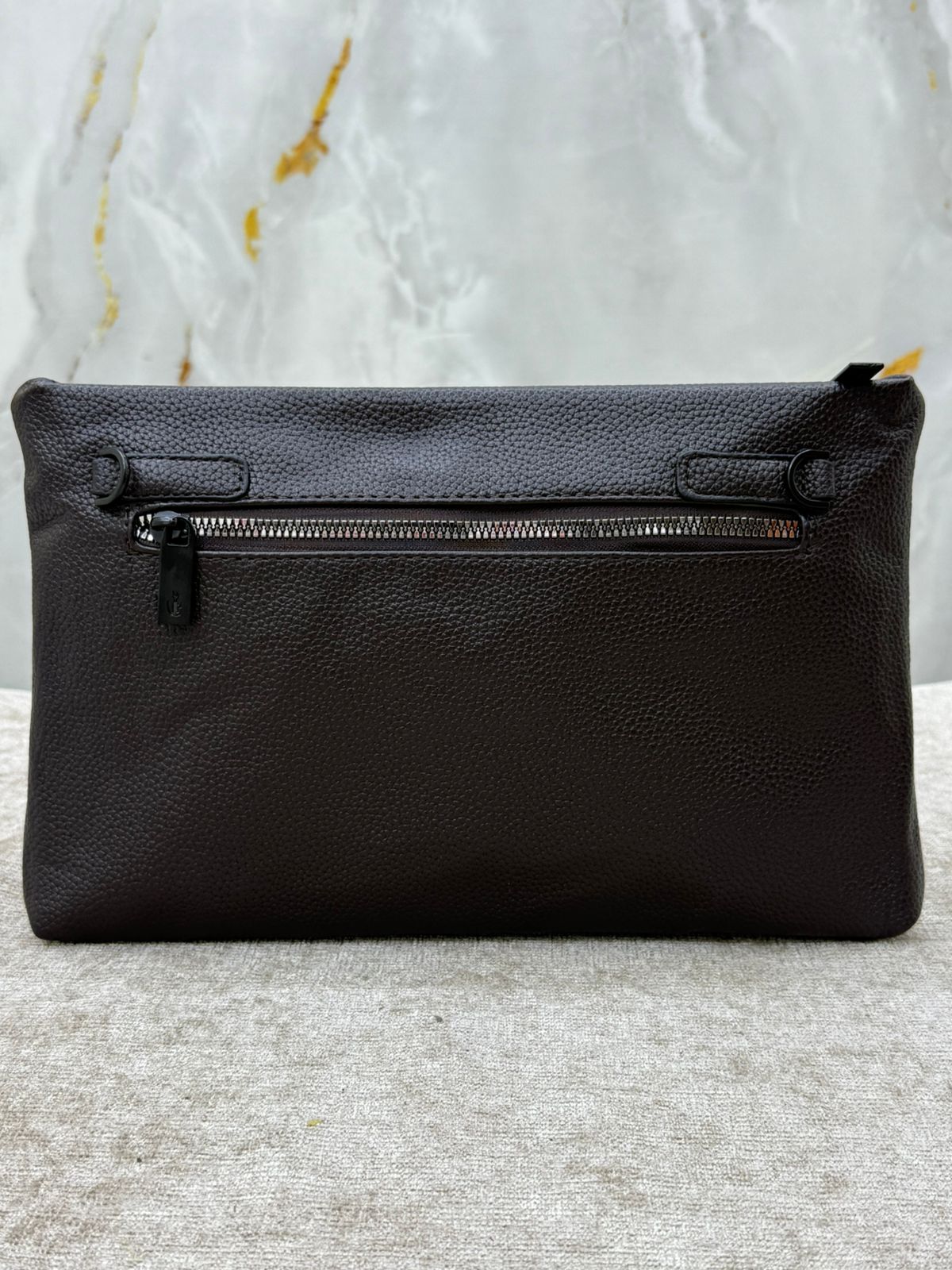 Black Lacoste Crocodile-Texture Leather Clutch Bag