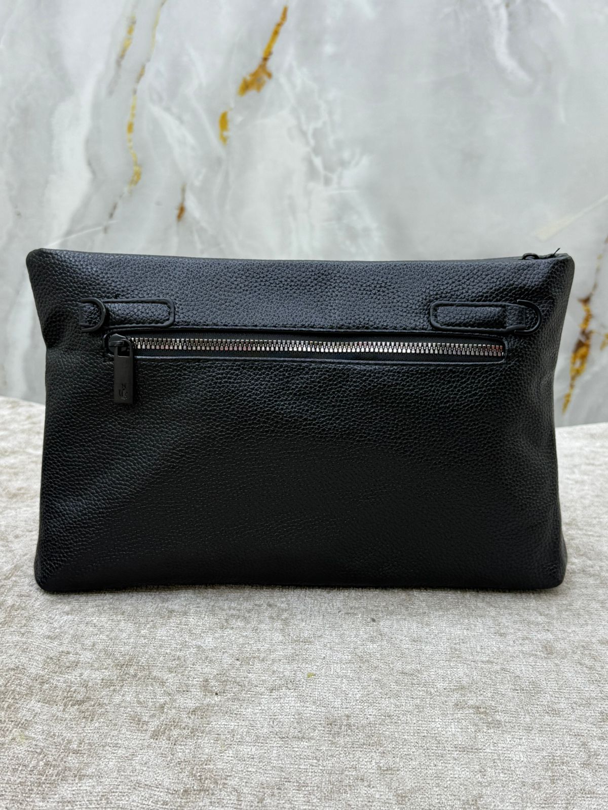 Black Textured Leather Clutch Bag