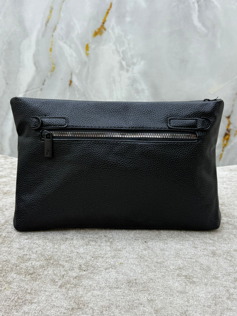 Black Lacoste Crocodile-Texture Leather Clutch Bag