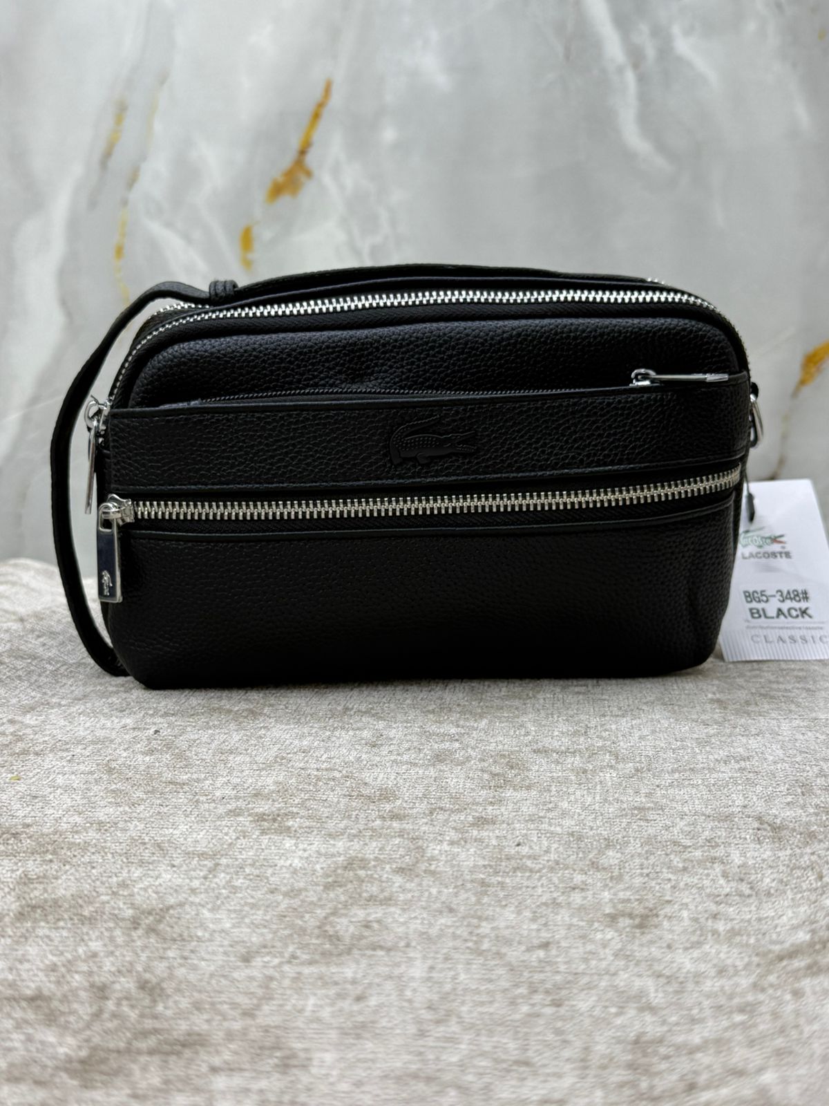 Lacoste Leather Clutch Bag with Double Zip Pocket