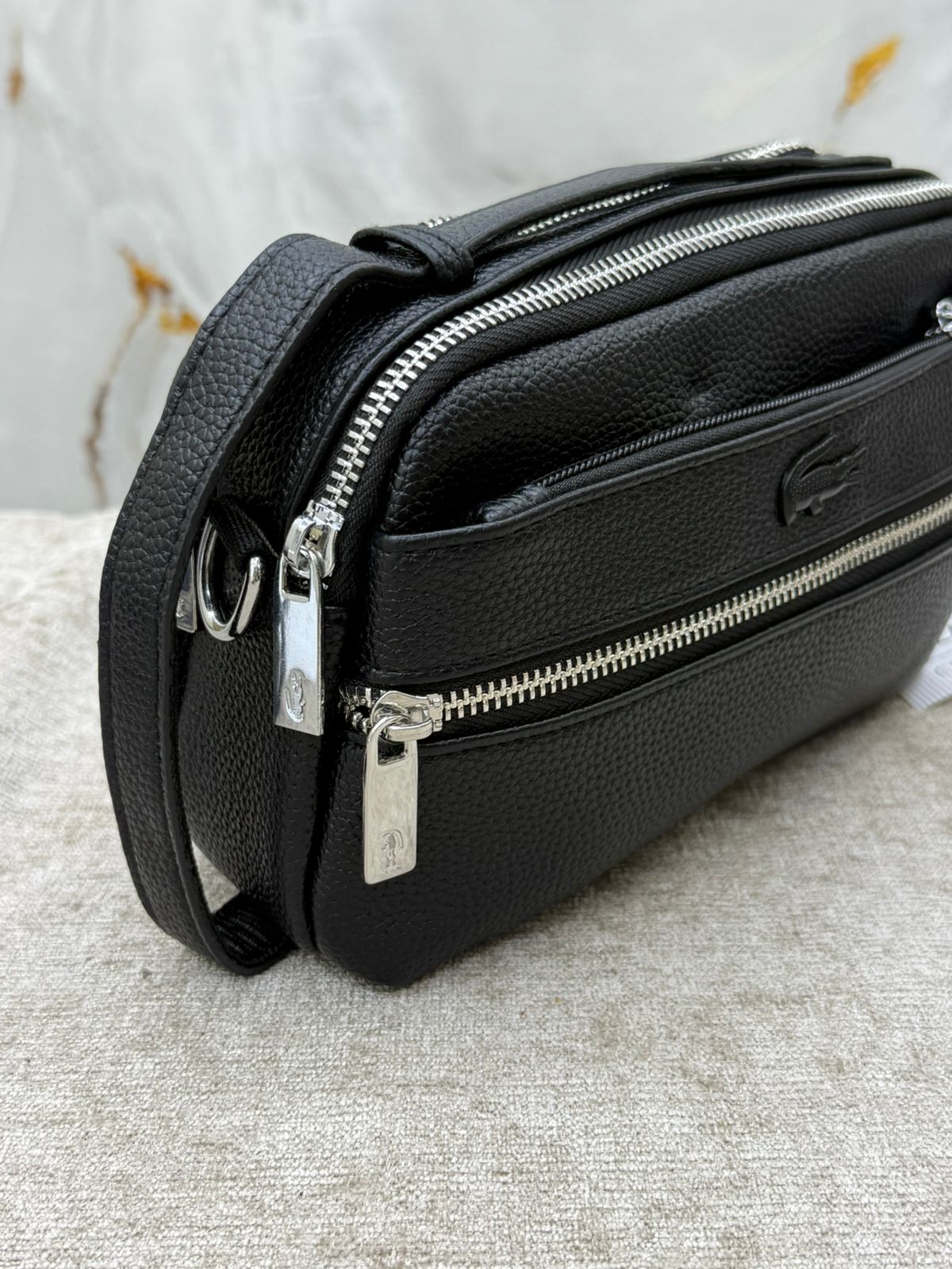 Lacoste Leather Clutch Bag with Double Zip Pocket