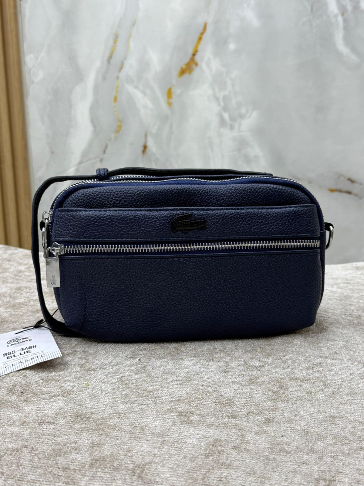 Lacoste Leather Clutch Bag with Double Zip Pocket