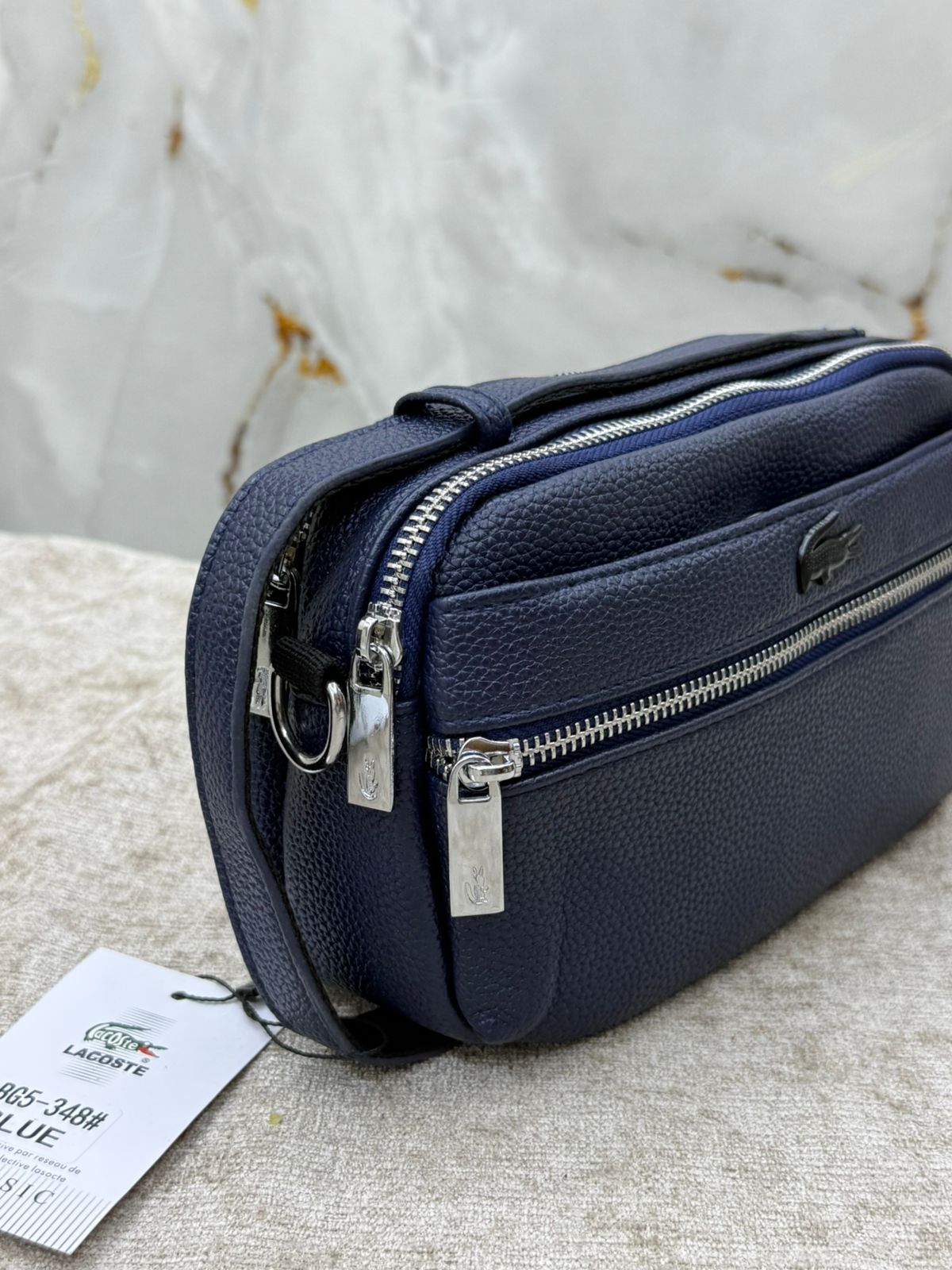 Leather Clutch Bag with Double Zip Pocket