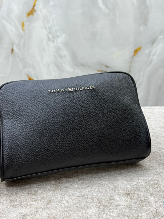 Black Tommy Hilfiger Pebbled Leather Clutch Bag