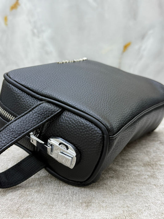 Black Tommy Hilfiger Pebbled Leather Clutch Bag