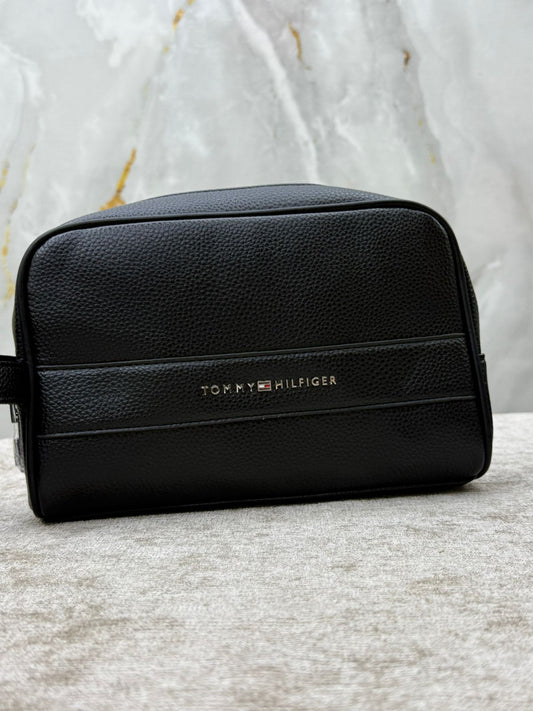 Black Tommy Hilfiger Pebbled Leather Crossbody Clutch Bag