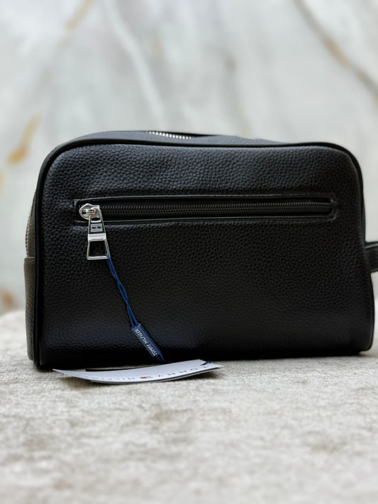Black Tommy Hilfiger Pebbled Leather Crossbody Clutch Bag