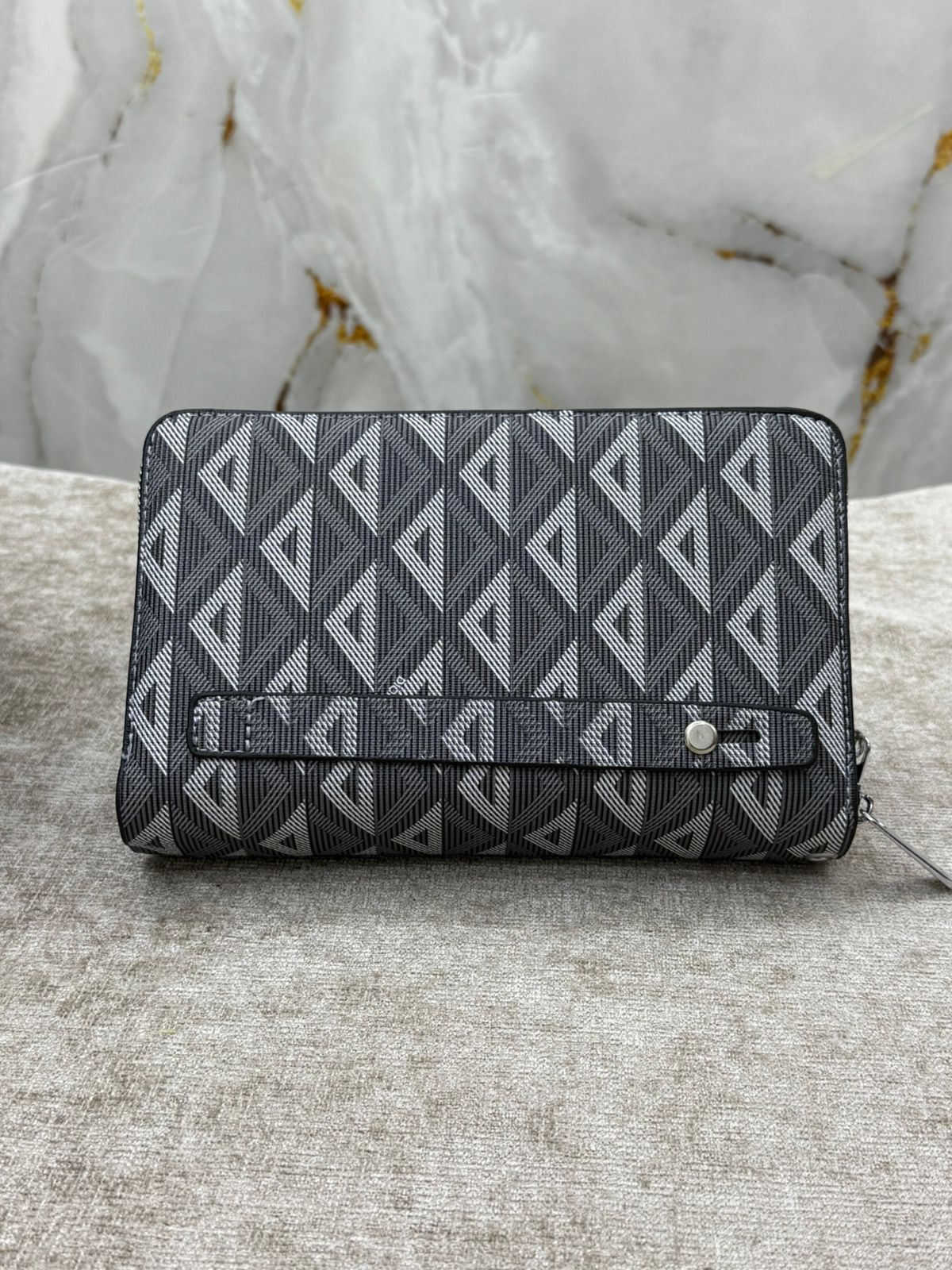 Grey Dior Geometric Pattern Zip Wallet Clutch Bag