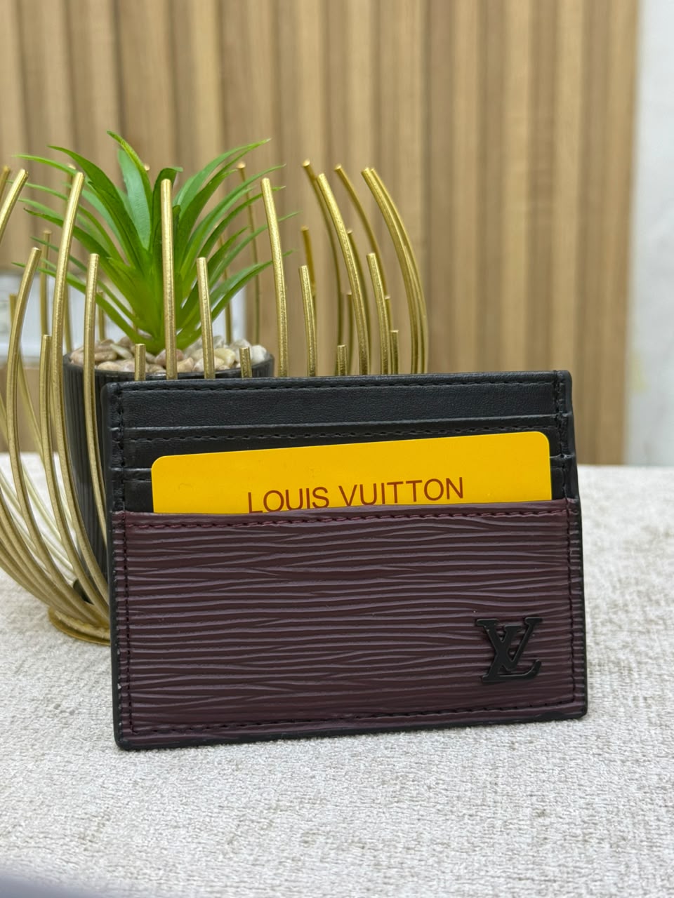 Burgundy Textured Leather Card Holder