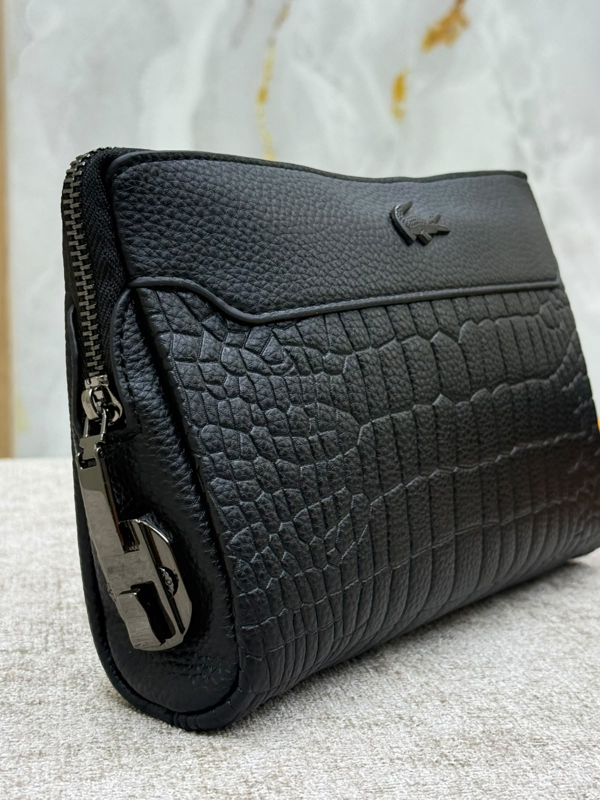 Black Croc-Embossed Leather Clutch / Document Bag - MA STORE