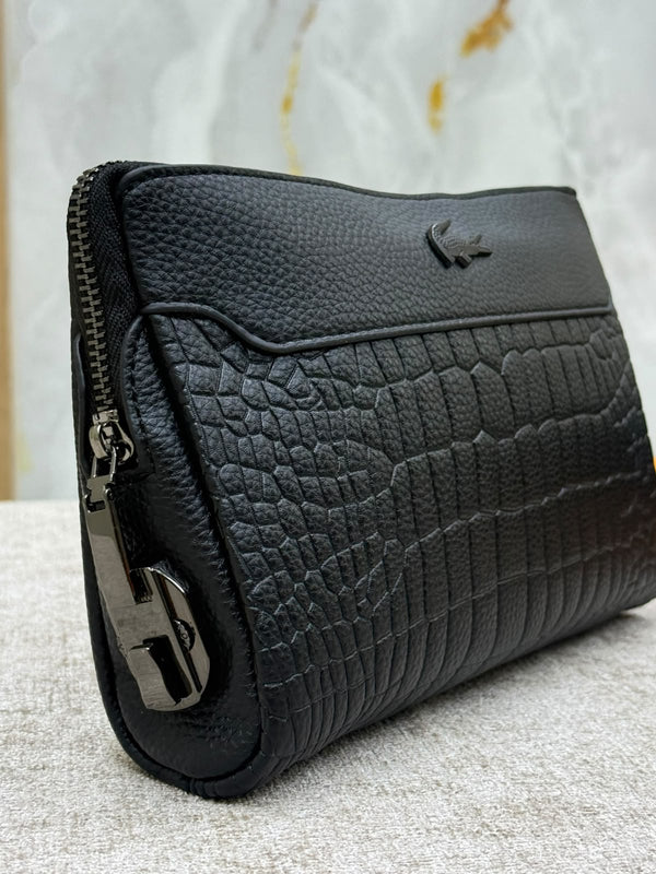 Croc-Embossed Leather Clutch / Document Bag