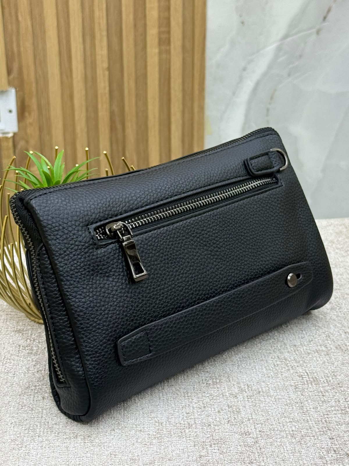 Black Croc-Embossed Leather Clutch / Document Bag - MA STORE