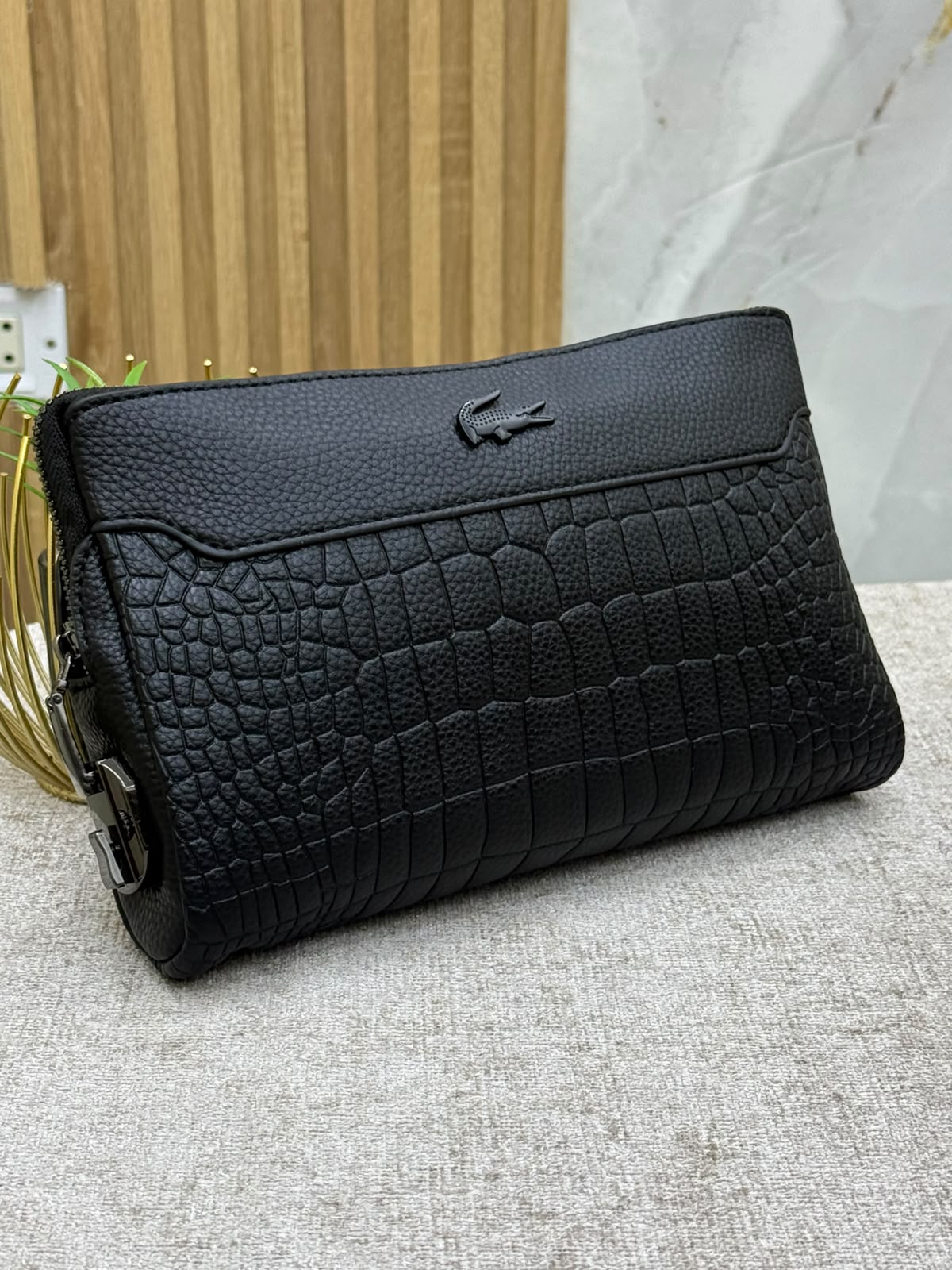 Black Croc-Embossed Leather Clutch / Document Bag - MA STORE